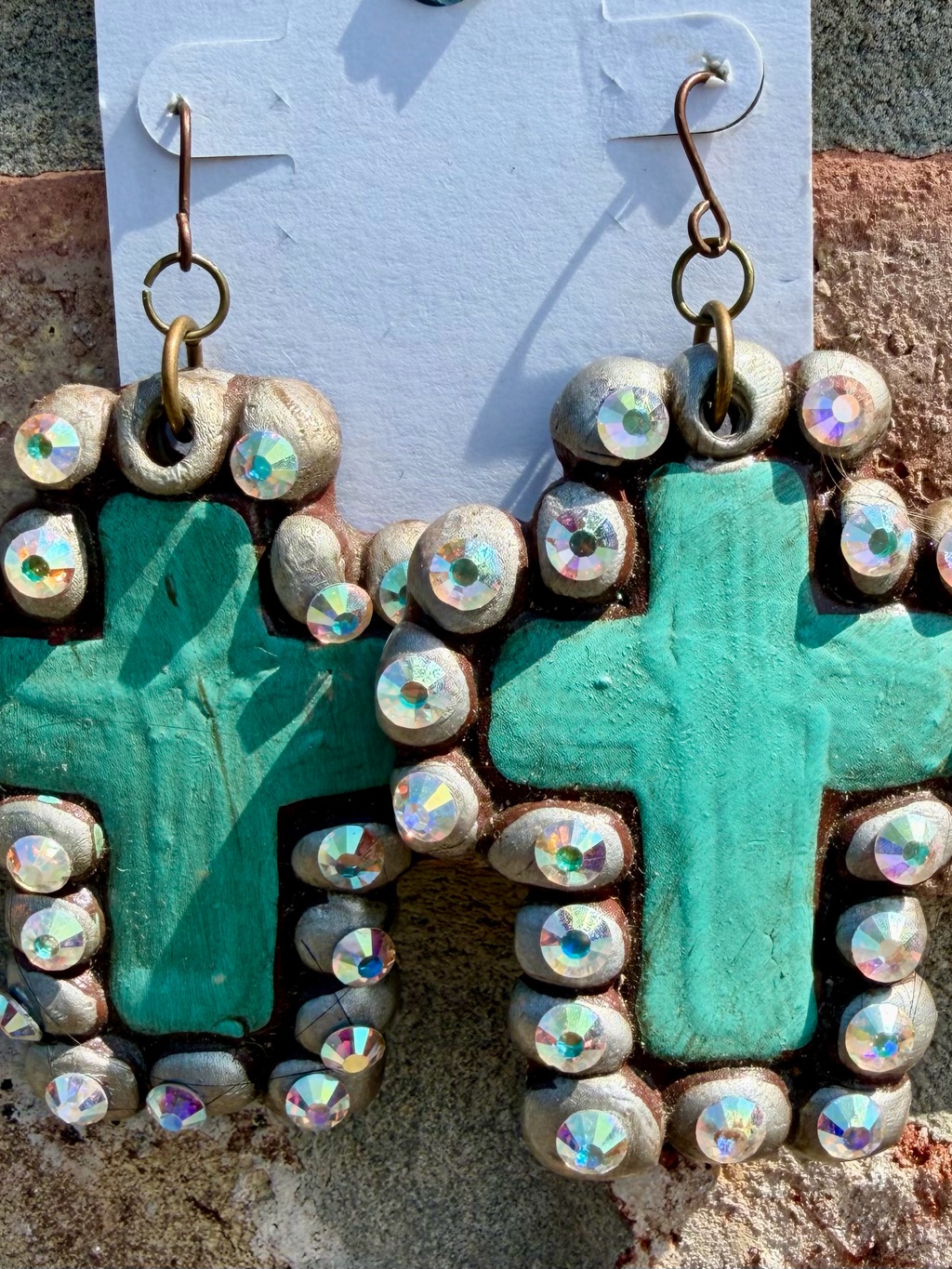Sookie Sookie Turq/Clay Cross Crystal Drop Earrings W/Rhinestones